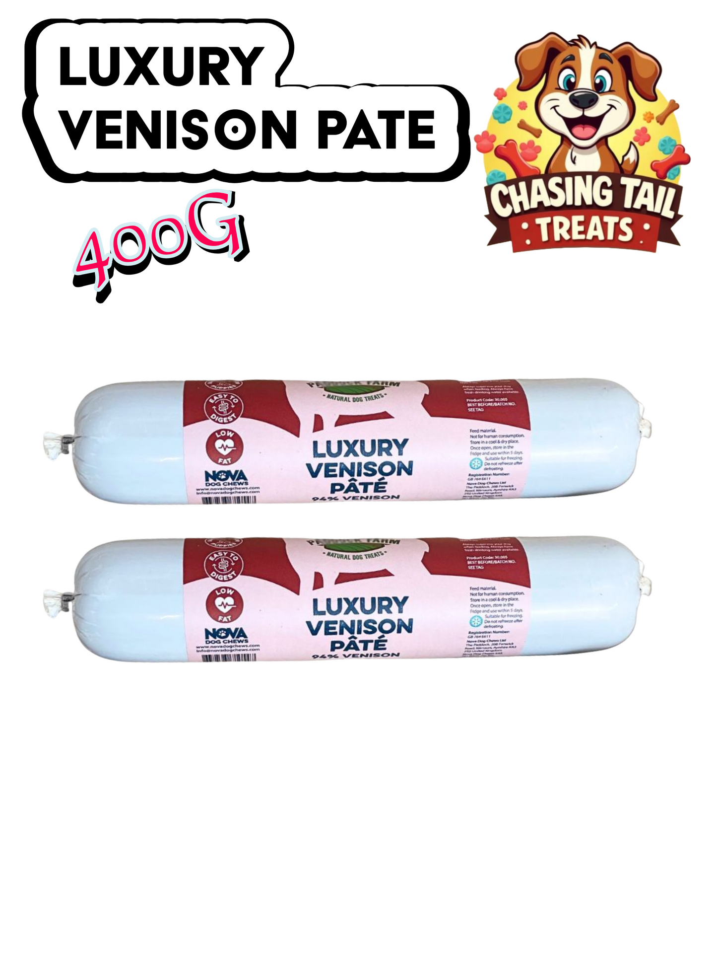 Natural Dog Treats - Luxury Venison Pate - 400G