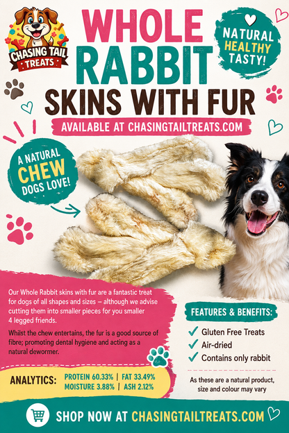 Natural Dog Treats - Rabbit Skin Rolls with Fur 50cm