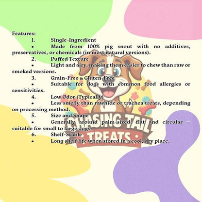 Pig Snouts Puffed - Natural Dog Treats for Dental Health